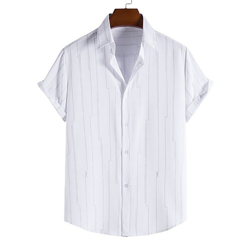 

Men's Tuxedo Shirts Casual Shirt Shirt Striped Turndown Street Casual Print Short Sleeve Tops Casual Classic Hawaiian Gentleman Black / White
