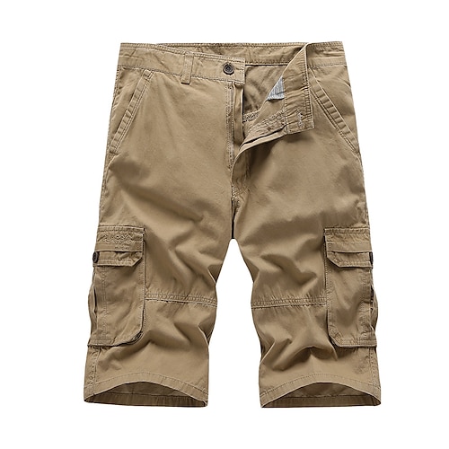 

Men's Casual Sports Shorts Beach Shorts Multiple Pockets Knee Length Pants Inelastic Solid Color Lightweight Sports Mid Waist Army Green Khaki Royal Blue 31 32 33 34 36