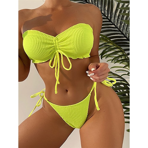 

Women's Swimwear Bikini 2 Piece Normal Swimsuit Open Back string Pure Color Yellow Bandeau Strapless Bathing Suits Sexy Vacation Fashion / Modern / New / Padded Bras