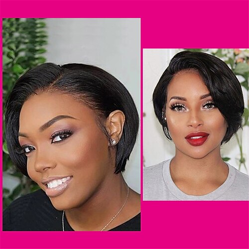 

Short Straight Pixie Cut 13X4X1 T Part Transparent Lace Front Human Hair Wigs Preplucked Hairline Wig For Women Brazilian Lace Bob Wig