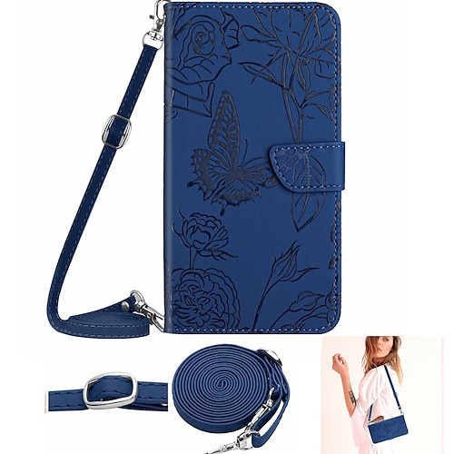

Phone Case For Samsung Galaxy Handbag Purse Wallet Card A53 S22 Ultra Plus S21 FE S20 Note 10 Shockproof with Adjustable Neck Strap with Removable Cross Body Strap Butterfly Solid Colored Flower PU