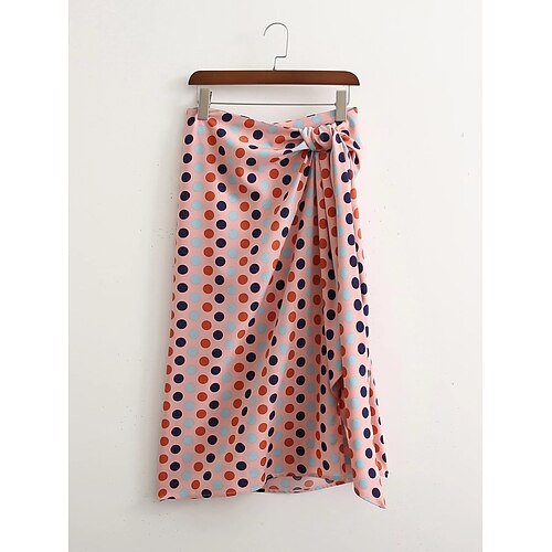 

Women's Vintage Skirts Daily Festival Polka Dot Ruched Pink S M L