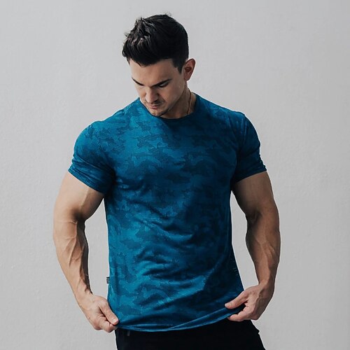 

Men's Running Shirt Short Sleeve Tee Tshirt Athleisure Sweat Out Sweat wicking Fitness Basketball Running Sportswear Activewear Camo / Camouflage Black Blue Red