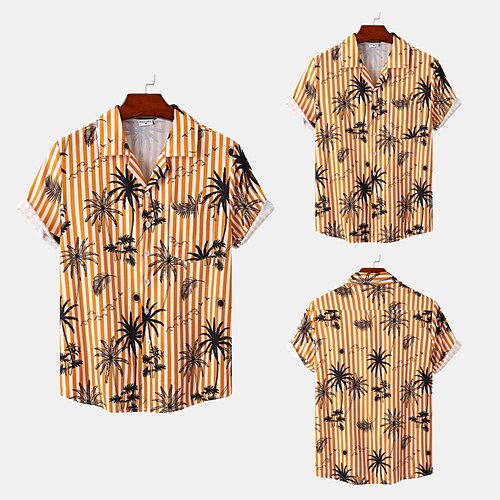 

Men's Shirt Other Prints Tree Geometry Turndown Home Street Print Short Sleeve Tops 2pcs Ethnic Style Vintage Streetwear western style Gold