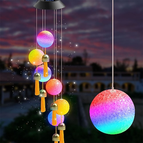 

Solar Butterfly Wind Chimes Outdoor Solar Hanging Lights Rice Ball Shape Color Changing Garden Decoration Gift Light