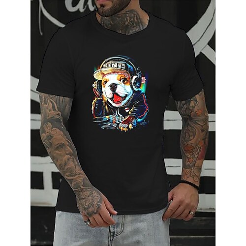 

Men's T shirt Hot Stamping Dog Round Neck Casual Daily Print Short Sleeve Tops Simple Basic Blue Black Gray