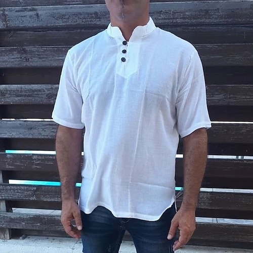 

Men's Shirt Solid Color Stand Collar Street Casual Button-Down Short Sleeve Tops Fashion Classic Comfortable Big and Tall White