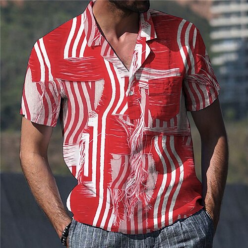 

Men's Shirt Print Striped Turndown Street Casual Button-Down Print Short Sleeve Tops Casual Fashion Designer Breathable Red / Spring / Summer