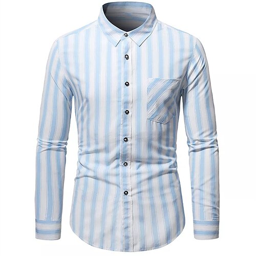 

Men's Shirt Striped Turndown Street Casual Button-Down Long Sleeve Tops Casual Fashion Breathable Comfortable Green Blue