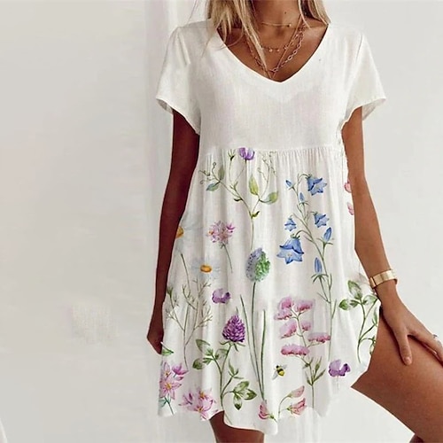 

Mulheres Vestido branco Branco Manga Curta Floral Imprimir Primavera Verão Decote V Final de semana Ajuste Largo 2022 S M L XL XXL