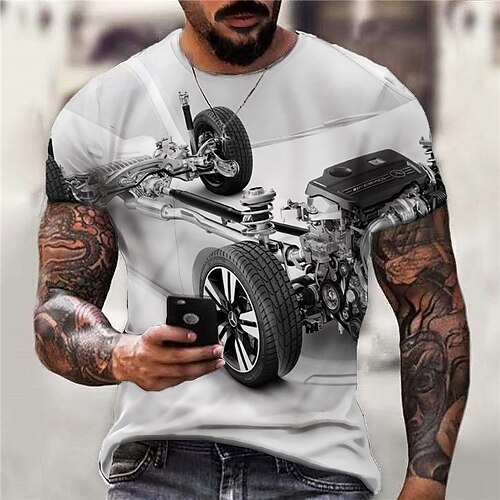 

Men's Unisex T shirt 3D Print Graphic Prints Machine Crew Neck Street Daily Print Short Sleeve Tops Casual Designer Big and Tall Sports Light gray