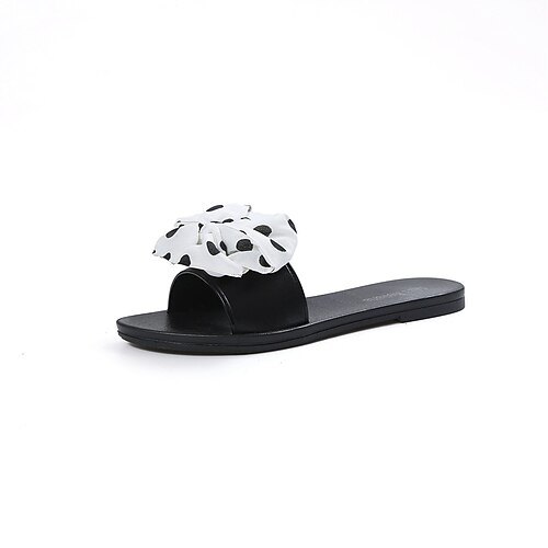 

Women's Slippers Flat Sandals Bowknot Flat Heel Round Toe Open Toe Elegant Casual Daily PVC Loafer Spring Summer White Black