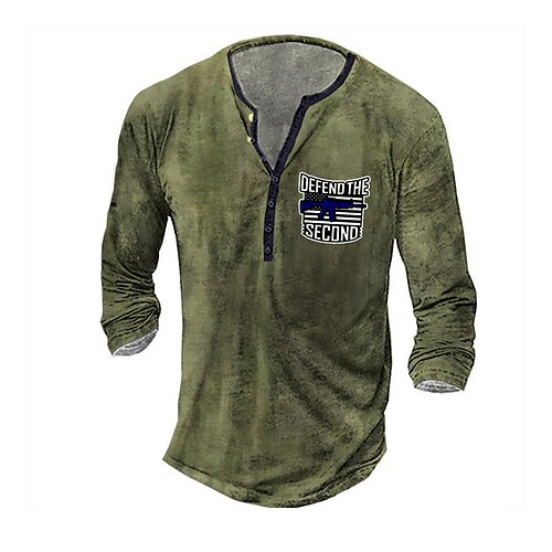 

Men's Henley Shirt Tee T shirt 3D Print Graphic Weapon Plus Size Henley Daily Sports Button-Down Print Long Sleeve Tops Basic Vintage Classic Designer Green