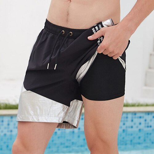 

Men's Swim Shorts Swim Trunks Quick Dry Lightweight Board Shorts Bathing Suit Compression Liner Drawstring with Pockets Swimming Surfing Beach Water Sports Patchwork Summer