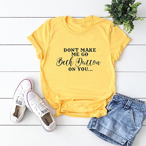 

Women's Painting T shirt Text Print Round Neck Basic Tops White Wine Light gray