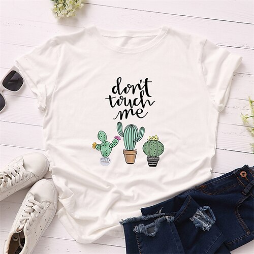 

Women's Plus Size Tops Blouse T shirt Floral Letter Print Short Sleeve Crewneck Streetwear Daily Vacation Cotton Spring Summer Green White