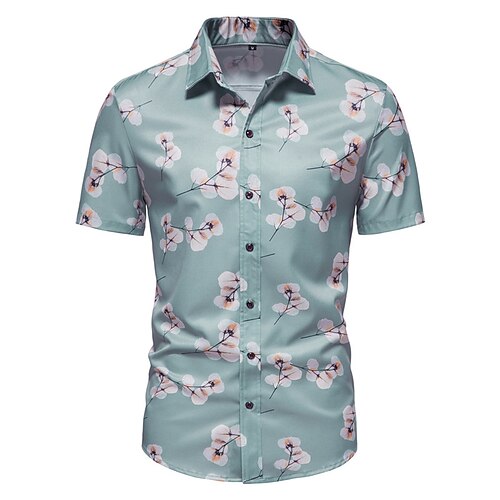 

Men's Shirt 3D Print Floral Plus Size Turndown Holiday 3D Print Short Sleeve Tops Color Block Casual Classic Light Green