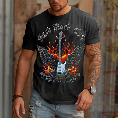 

Men's Unisex T shirt 3D Print Graphic Prints Guitar Crew Neck Street Daily Print Short Sleeve Tops Casual Designer Big and Tall Papa T Shirts Black