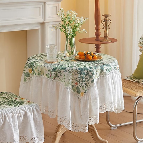 

Pastoral Round Tablecloth Table Cloth with Lace Decoration- Washable Table Cover with Dust-Proof Wrinkle Resistant for Restaurant, Picnic, Indoor and Outdoor Dining, Floral