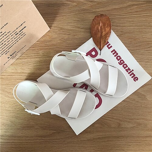 

Women's Sandals Flat Sandals Flat Heel Round Toe Open Toe Elegant Casual Daily PVC Buckle Spring Summer Solid Colored Almond White Black