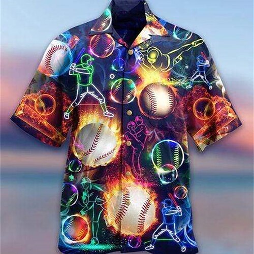 

Men's Shirt 3D Print Sports Turndown Casual Daily Button-Down Short Sleeve Tops Casual Fashion Comfortable Sports Rainbow