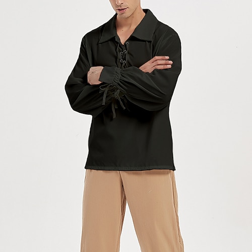 

Men's Shirt Solid Color Turndown Street Casual Drawstring Long Sleeve Tops Casual Fashion Breathable Comfortable White Black