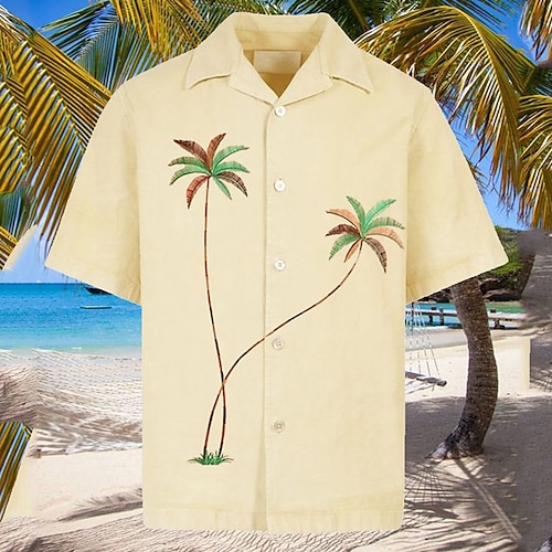 

Men's Shirt Tree Turndown Street Casual Button-Down Short Sleeve Tops Casual Fashion Breathable Comfortable Khaki