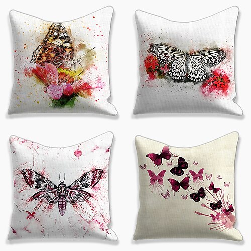 

Butterfly Pattern Double Side Cushion Cover 4PC Soft Decorative Square Throw Pillow Cover Cushion Case Pillowcase for Bedroom Livingroom Superior Quality Machine Washable Indoor Cushion for Sofa Couch Bed Chair