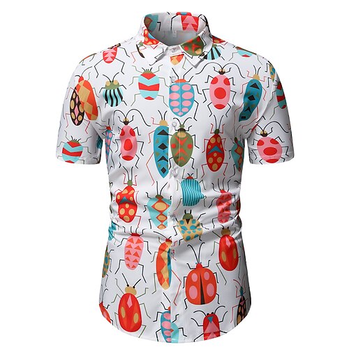

Men's Shirt 3D Print Insects Plus Size Turndown Holiday 3D Print Short Sleeve Tops Casual Classic White