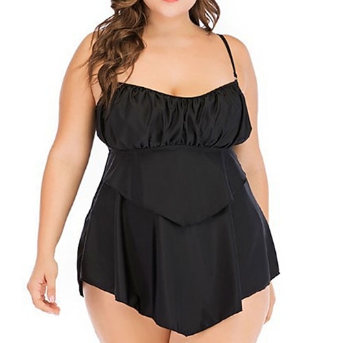 

Women's Swimwear Tankini 2 Piece Plus Size Swimsuit Open Back Pure Color Black Camisole Strap Bathing Suits New Vacation Fashion / Modern / Padded Bras