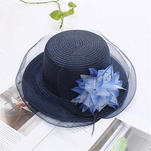 

Women's Hat Straw Hat Sun Hat Black Pink Navy Blue Party Outdoor Dailywear Floral Floral Portable Windproof Comfort