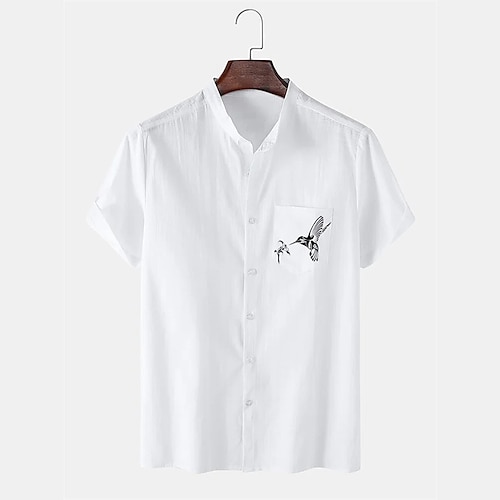 

Men's Shirt Hot Stamping Graphic Animal Crew Neck Street Casual Button-Down Print Short Sleeve Tops Fashion Classic Comfortable Big and Tall White