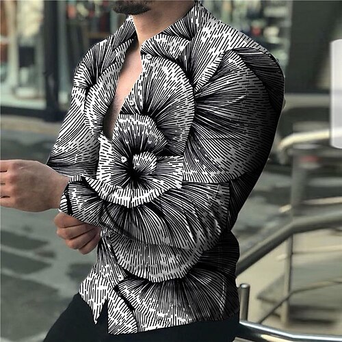 

Men's Shirt 3D Print Floral Turndown Street Casual Button-Down Print Long Sleeve Tops Casual Fashion Designer Breathable Black