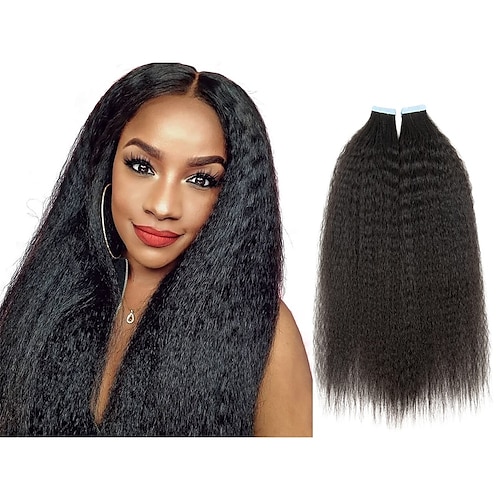 

Tape in Kinky Hair Extensions Human Hair Kinky Straight Tape Extensions for Black Women Quick and Easy Application Are a Great Way to Adds Volume or Length to Your Hair 10-26 Inch 40Pcs 100g