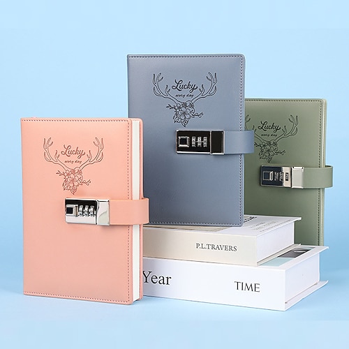 

Lined Notebook Lined B6 4.9×6.9 Inch Simplicity Solid Color PU SoftCover with Lock Button 256 Pages Notebook for School Office Business