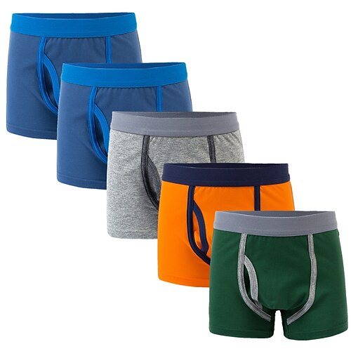 

Kids Boys 5 Pieces Underwear Green Blue Solid Colored Active Home 2-8 Years