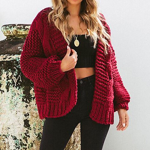

Women's Cardigan Knitted Pure Color Stylish Casual Soft Long Sleeve Sweater Cardigans Open Front Spring Green Red