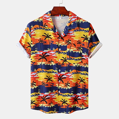 

Men's Shirt 3D Print Graphic Prints Classic Collar Casual Daily Print Short Sleeve Tops Casual Fashion Hawaiian Rainbow / Summer / Beach
