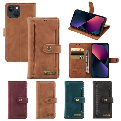 

Phone Case For Apple Wallet Card iPhone 13 Pro Max 12 11 SE 2022 X XR XS Max 8 7 Shockproof Card Holder Slots Magnetic Flip Solid Colored PU Leather