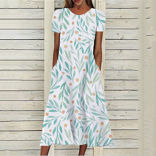 

Women's A Line Dress Midi Dress Green Short Sleeve Print Pocket Print Spring Summer Round Neck Stylish Casual Modern 2022 S M L XL XXL 3XL