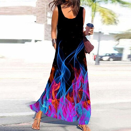 

Women's Shift Dress Maxi long Dress Green Black Blue Sleeveless Print Print Spring Summer Crew Neck Casual Vacation 2022 S M L XL XXL 3XL