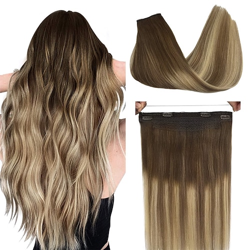 

Human Hair Wire Hair Extensions Balayage Walnut Brown to Ash Brown and Bleach Blonde 10-26 Inch 100g Natural Hair Extensions Wire Extensions Secret Fish Extensions