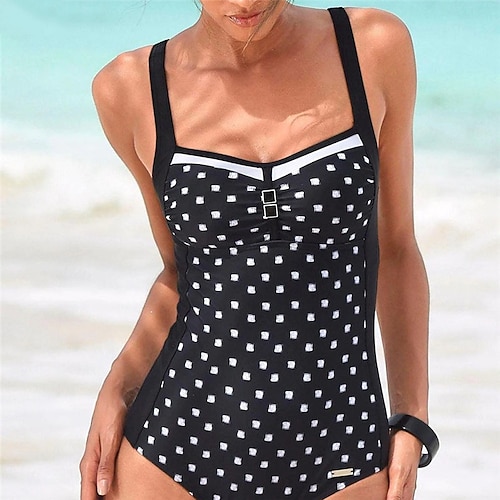 

Women's Swimwear One Piece Monokini Bathing Suits Normal Swimsuit Tummy Control Open Back Printing High Waisted Polka Dot Pure Color Blue Royal Blue V Wire Bathing Suits New Vacation Fashion / Modern