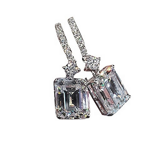 925 sterling silver earring sets for women,rectangular crystal dangle earring,rhodium plated cubic zirconia earrings