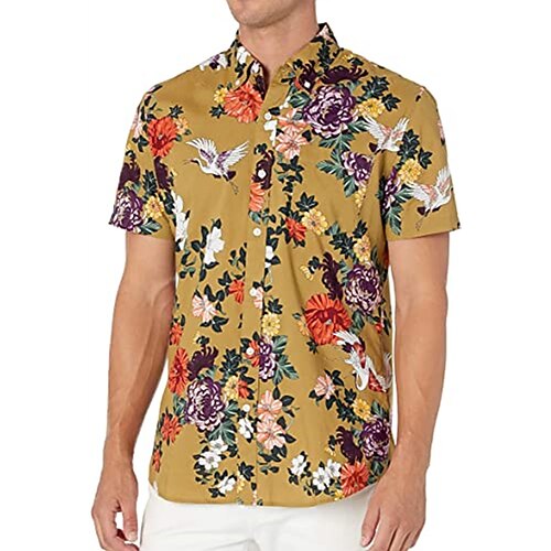 

Men's Shirt Print Floral Turndown Street Casual Button-Down Print Short Sleeve Tops Casual Fashion Breathable Comfortable Yellow