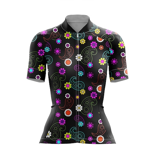 

21Grams Women's Short Sleeve Cycling Jersey Black Paisley Floral Botanical Bike Top Mountain Bike MTB Road Bike Cycling Spandex Polyester Breathable Quick Dry Moisture Wicking Sports Clothing Apparel