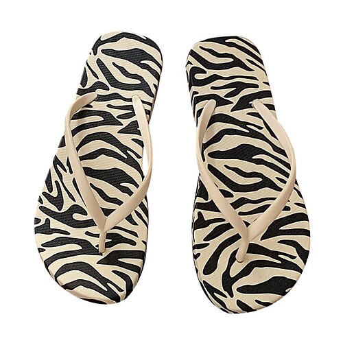 

Women's Flip-Flops Flat Sandals Flat Heel Round Toe Open Toe Elegant Casual Daily PVC Loafer Spring Summer Leopard Black Beige