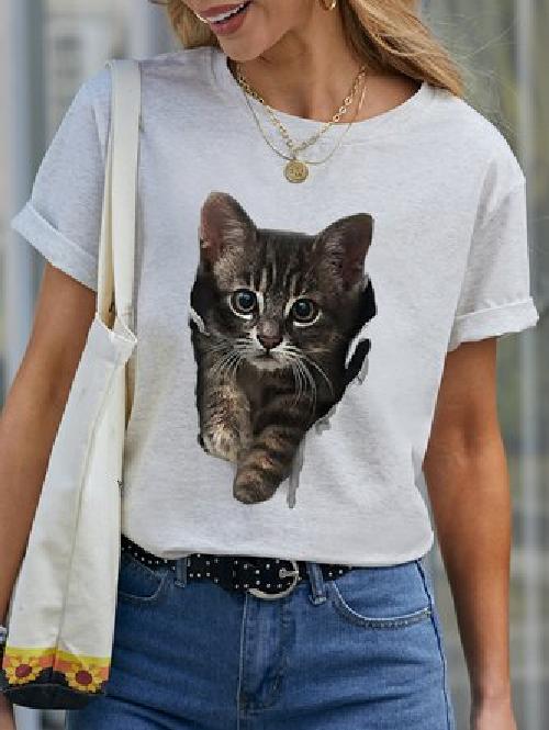 

3D Cat Printed Women Tshirt
