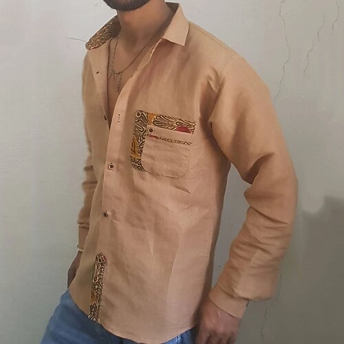 

Men's Shirt Color Block Turndown Street Casual Button-Down Long Sleeve Tops Fashion Classic Comfortable Big and Tall Brown