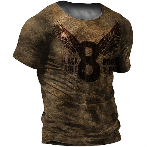 

Men's T shirt 3D Print Graphic Letter Crew Neck Casual Daily Print Short Sleeve Tops Fashion Vintage Designer Big and Tall Brown